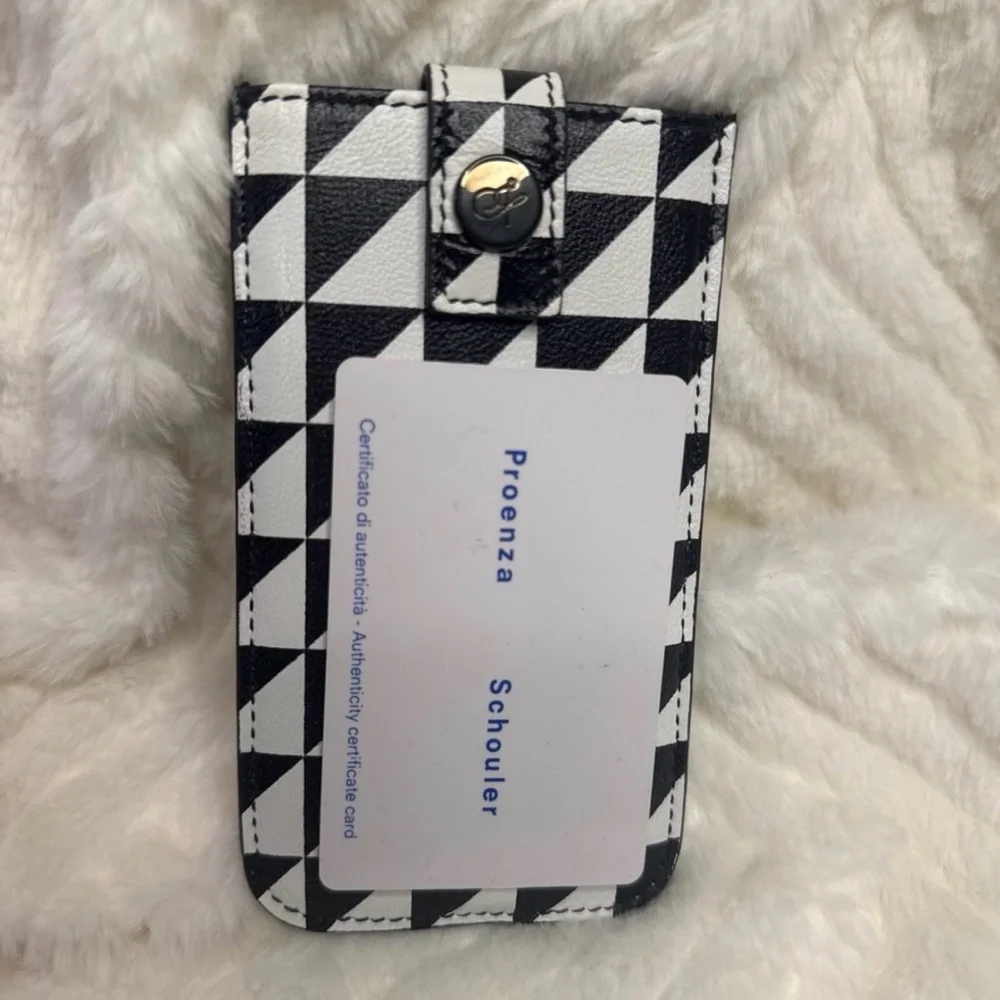 Proenza Schouler Geometric Leather Card Case Phone Holder Black White